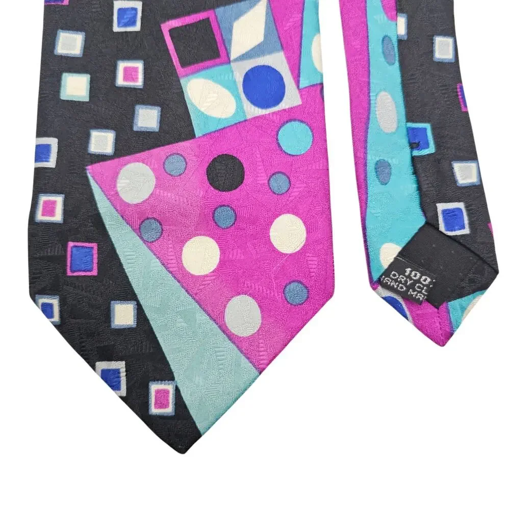 Pavone Silk Tie Abstract Geometric Polka Dot Blue Purple Black Retro 56.25